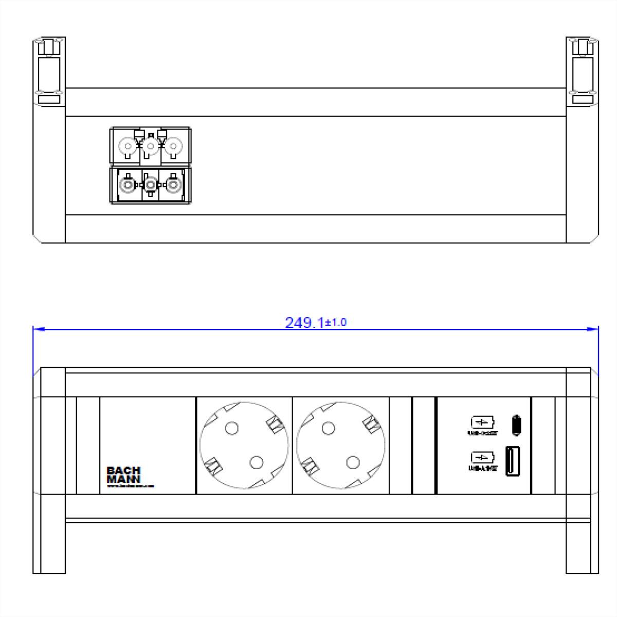 Bachmann DESK - Steckdosenleiste (oberflächenmontierbar) - Eingabe, Eingang GST18 - Ausgangsanschlüsse: 2 (GST18)-1