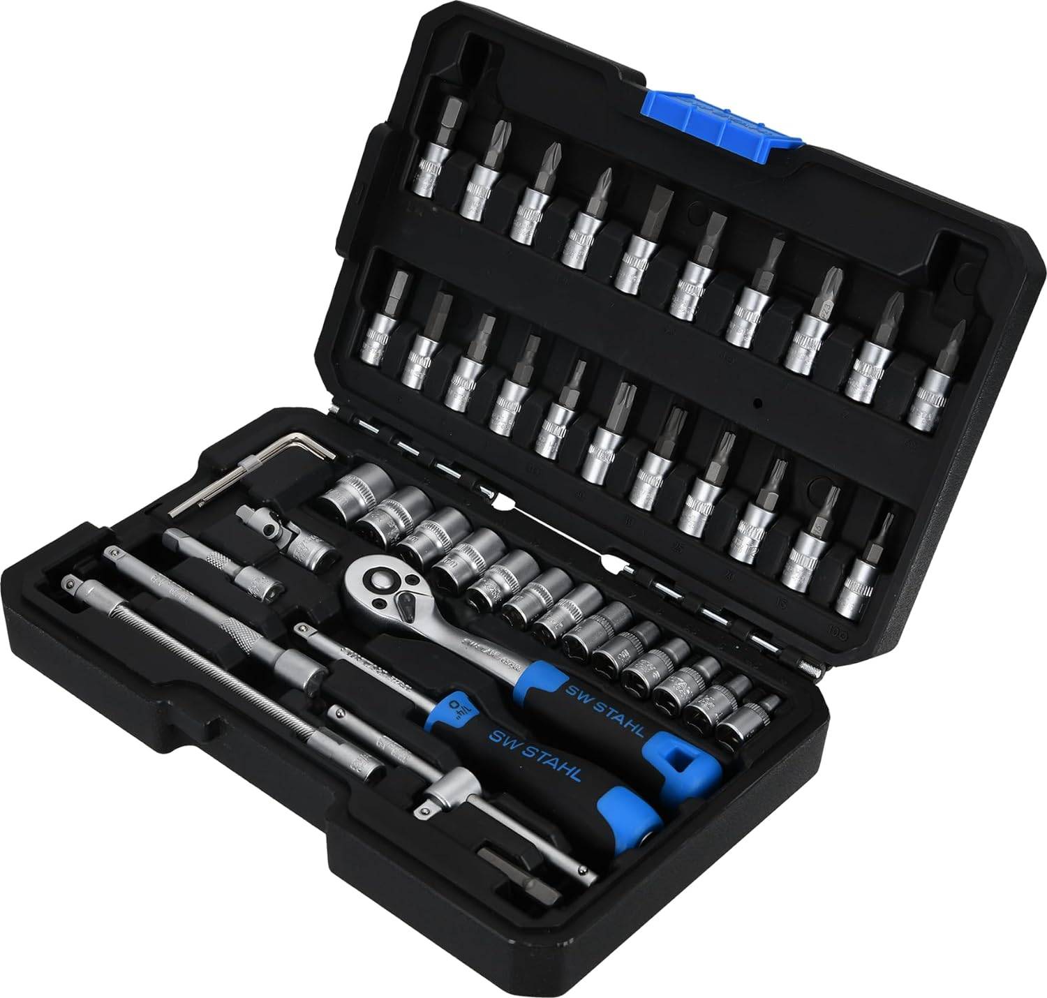 SW-Stahl 07748L Steckschlüsselsatz 1/4" Zoll Sechskant I Werkzeugkoffer 48-teilig I Knarrenkasten klein I Ratschenkasten-4