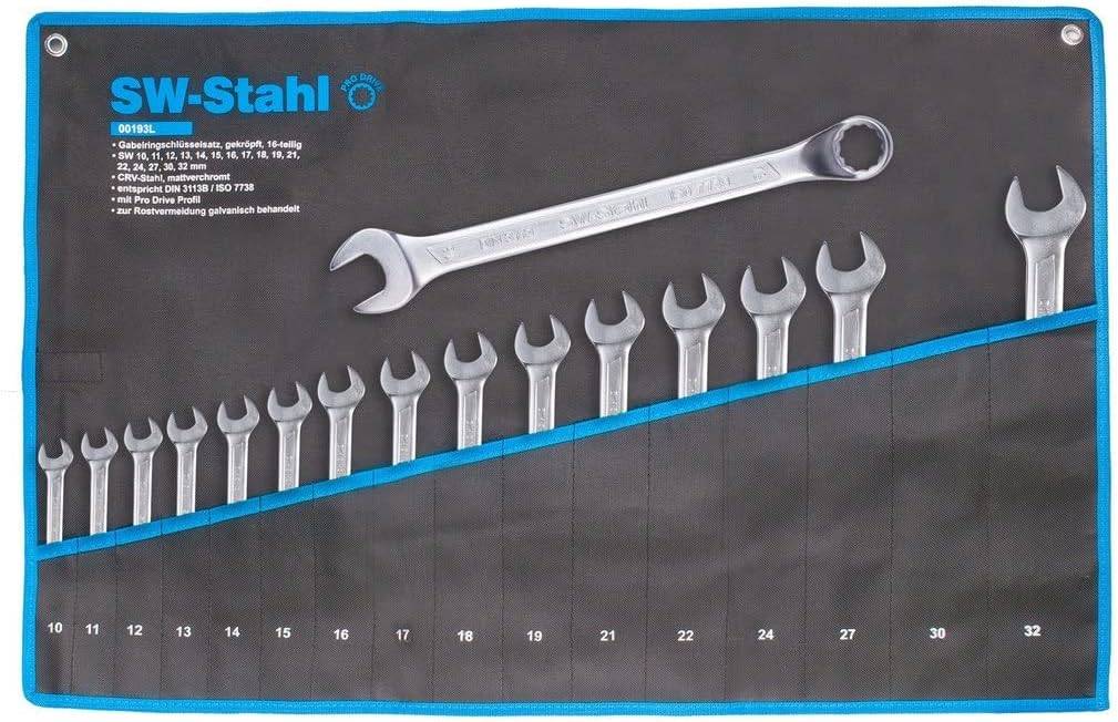 SW-Stahl 00193L Gabelringschlüsselsatz 10-32 mm gekröpft, 16-teilig I Maulschlüssel-Set I Ringschraubenschlüssel I Doppe-0