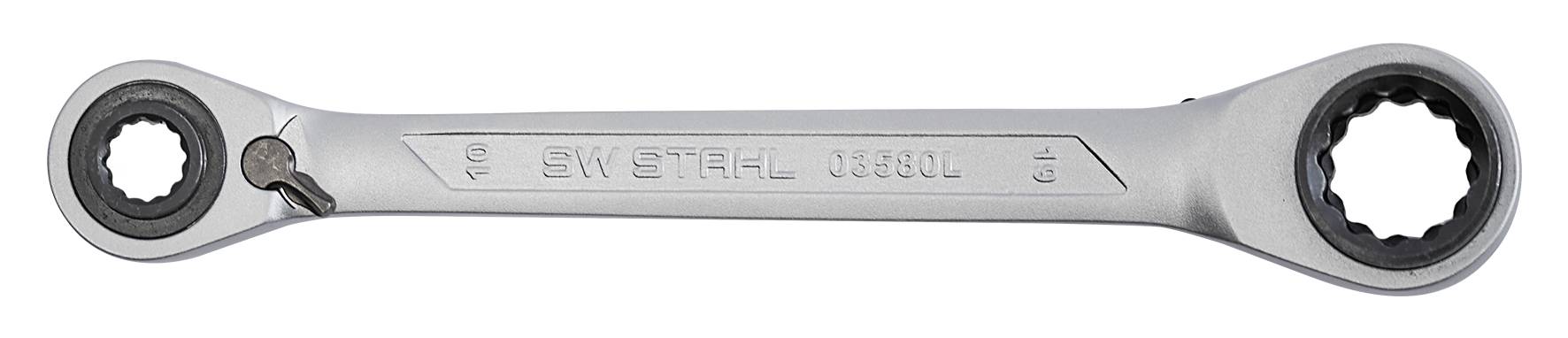SW-Stahl 03580L Ringratschenschlüssel 4 in 1 SW 10, 13, 17, 19 mm mit Umschaltfunktion und schlankem Ratschenkopf I Ring-0