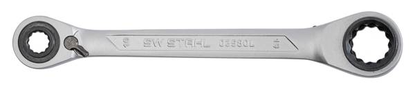 SW-Stahl 03580L Ringratschenschlüssel 4 in 1 SW 10, 13, 17, 19 mm mit Umschaltfunktion und schlankem Ratschenkopf I Ring