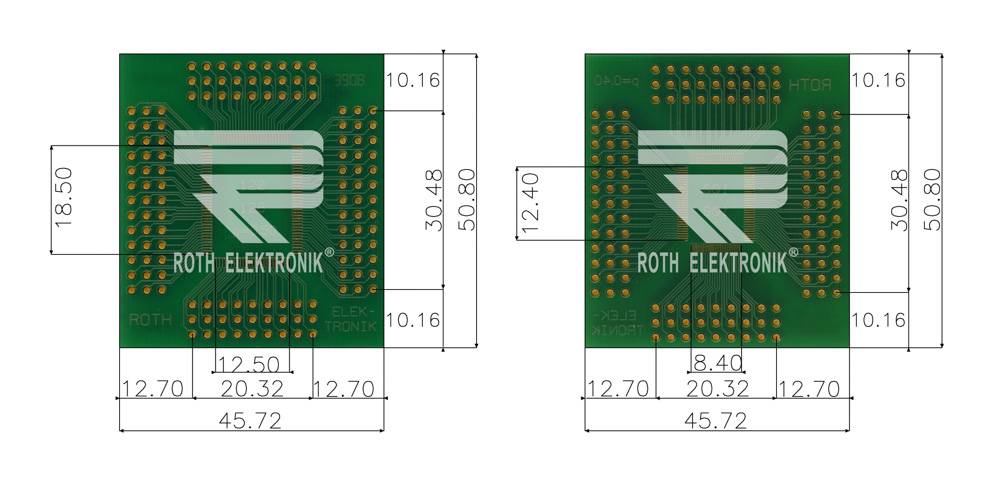 Roth Elektronik RE470-03 IC-Adapterplatine FR4 50,8 x 45,7 mm 1,5 mm zweiseitig RM 2,54 Ø 1 mm 35 µm-0