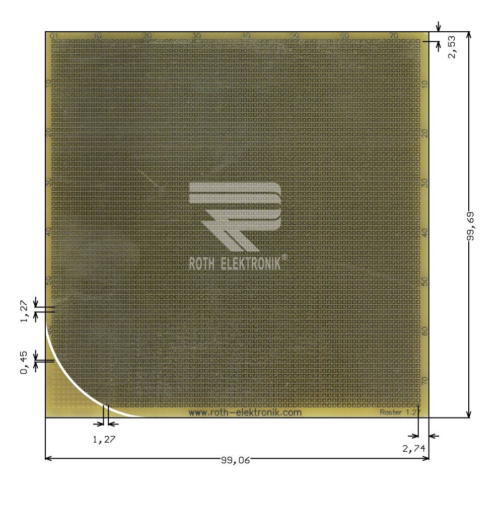 Roth Elektronik RE014-LF Laborkarte FR4 100 x 99,1 mm 1,5 mm einseitig RM 1,27 Ø 0,45 mm 35 µm-0