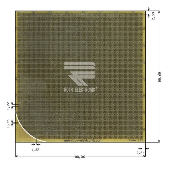 Roth Elektronik RE014-LF Laborkarte FR4 100 x 99,1 mm 1,5 mm einseitig RM 1,27 Ø 0,45 mm 35 µm