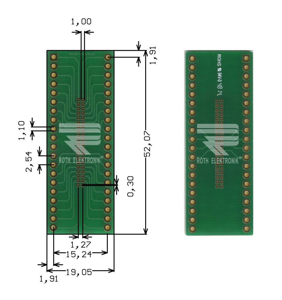 Roth Elektronik RE937-05 IC-Adapterplatine FR4 52,1 x 19,0 mm 1,5 mm zweiseitig RM 1,27 Ø 1,1 mm 35 µm-0