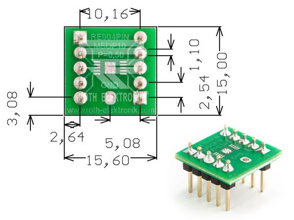 Roth Elektronik RE904PIN IC-Adapterplatine FR4 15,6 x 15,0 mm 1,5 mm zweiseitig RM 2,54 Ø 1,1 mm 35 µm