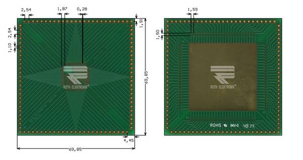 Roth Elektronik RE934-05E IC-Adapterplatine FR4 69,8 x 69,8 mm 1,5 mm zweiseitig RM 2,54 Ø 1,1 mm 35 µm