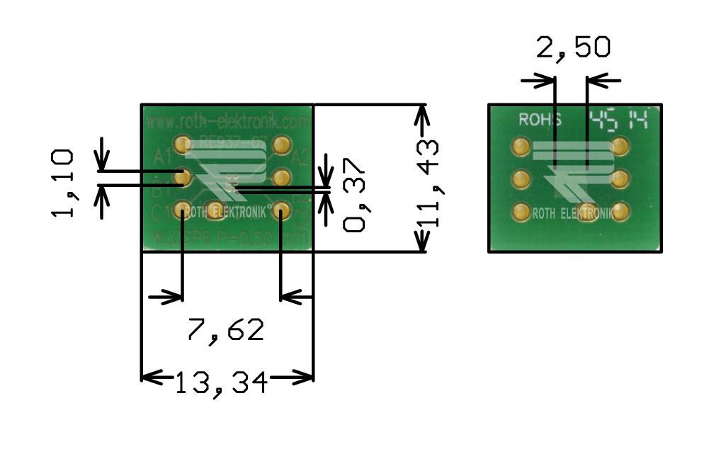Roth Elektronik RE937-07 IC-Adapterplatine FR4 11,4 x 13,3 mm 1,5 mm zweiseitig RM 2,54 Ø 1,1 mm 35 µm-0