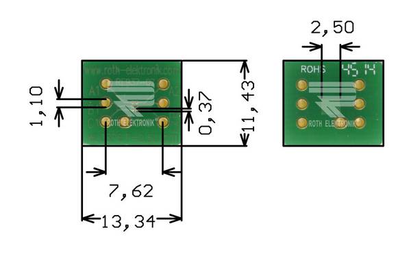 Roth Elektronik RE937-07 IC-Adapterplatine FR4 11,4 x 13,3 mm 1,5 mm zweiseitig RM 2,54 Ø 1,1 mm 35 µm