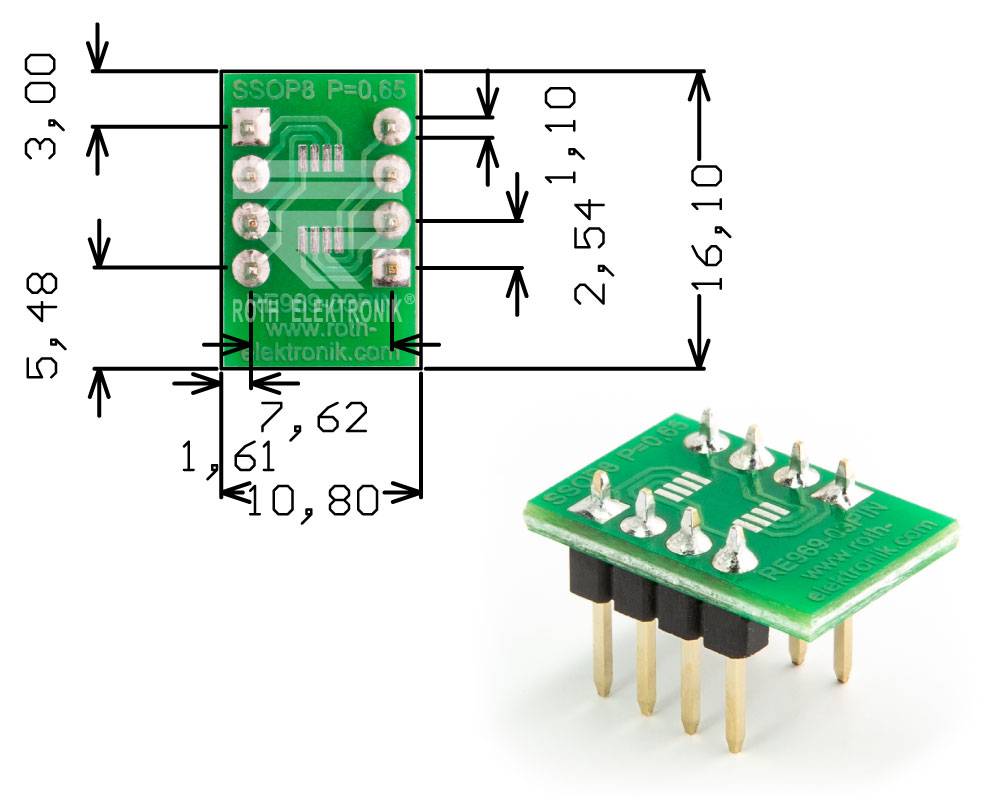 Roth Elektronik RE969-03PIN IC-Adapterplatine FR4 16,1 x 10,8 mm 1,5 mm zweiseitig RM 2,54 Ø 1,1 mm 35 µm-0