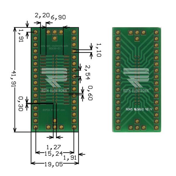 Roth Elektronik RE936-01 IC-Adapterplatine FR4 19,0 x 41,9 mm 1,5 mm zweiseitig RM 2,54 Ø 1,1 mm 35 µm