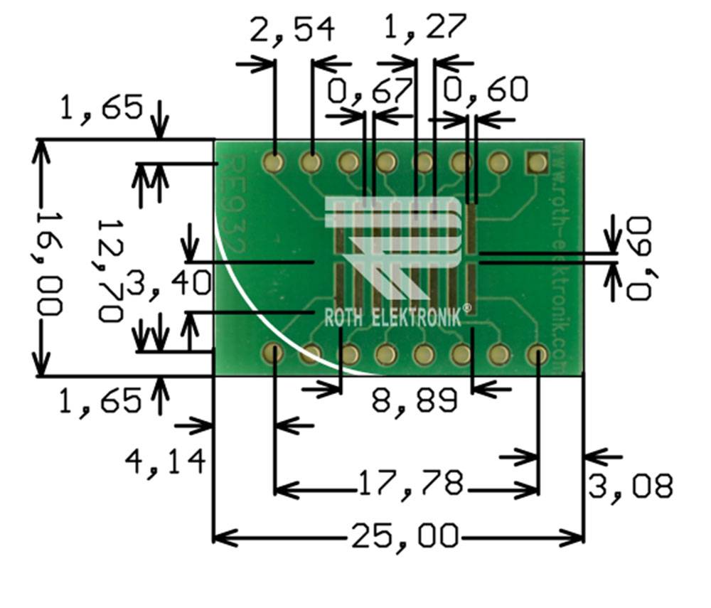 Roth Elektronik RE932-04ST IC-Adapterplatine FR4 25,0 x 16,0 mm 1,5 mm zweiseitig RM 2,54 Ø 1,1 mm 35 µm-0