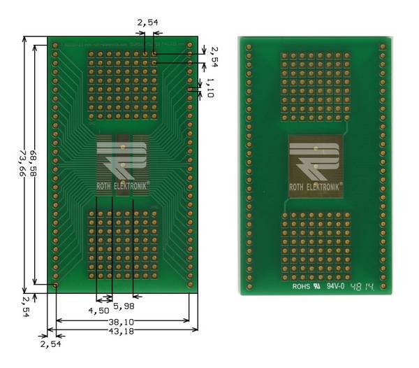 Roth Elektronik RE936-03 IC-Adapterplatine FR4 43,2 x 73,7 mm 1,5 mm zweiseitig RM 2,54 Ø 1,1 mm 35 µm