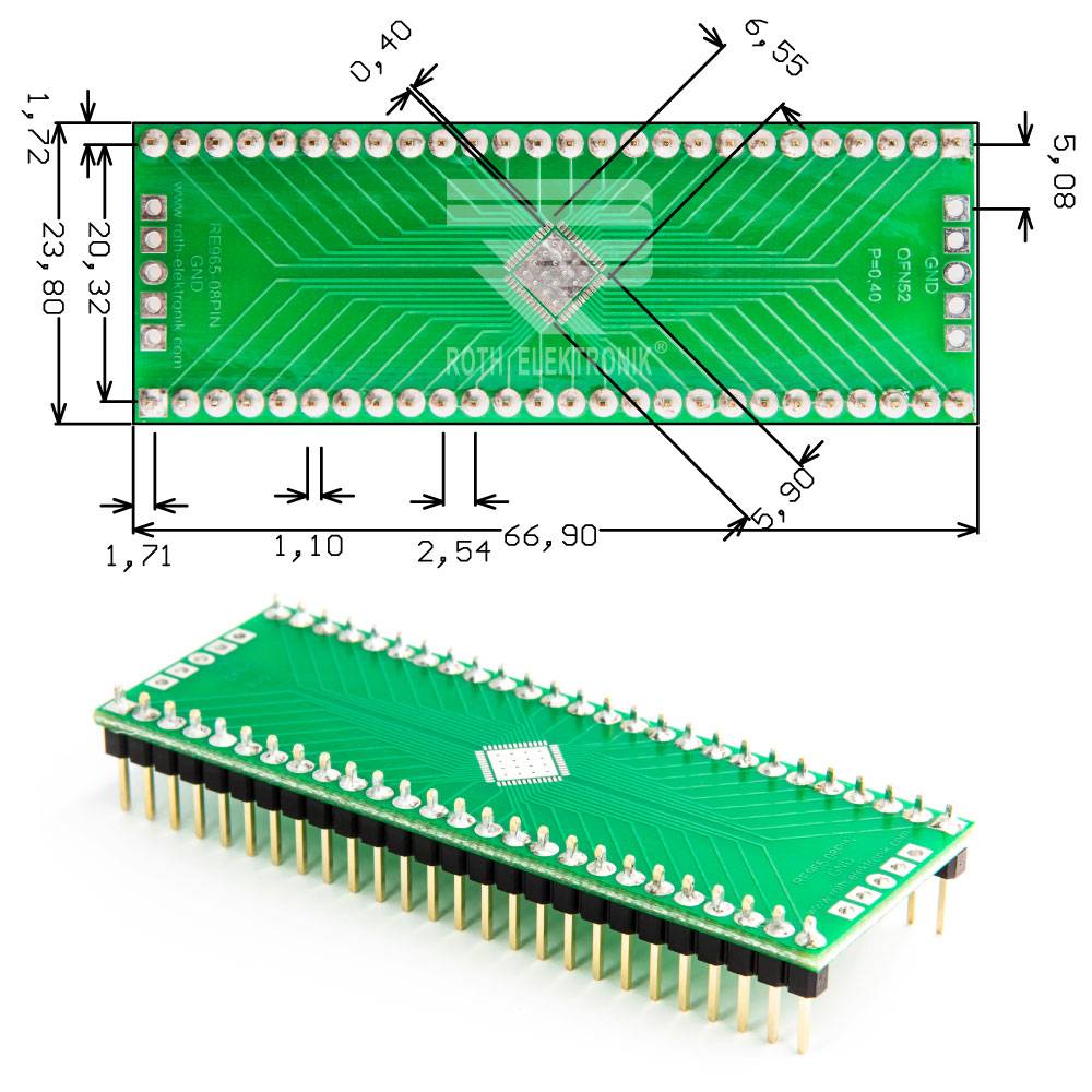 Roth Elektronik RE965-08PIN IC-Adapterplatine FR4 66,9 x 23,8 mm 1,5 mm zweiseitig RM 2,54 Ø 1,1 mm 35 µm-0