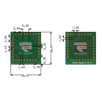 Roth Elektronik RE934-03E IC-Adapterplatine FR4 28,6 x 26,7 mm 1,5 mm zweiseitig RM 2,54 Ø 1,1 mm 35 µm-0