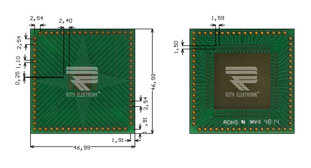 Roth Elektronik RE934-08E IC-Adapterplatine FR4 47,0 x 47,0 mm 1,5 mm zweiseitig RM 2,54 Ø 1,1 mm 35 µm-0