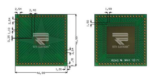 Roth Elektronik RE934-08E IC-Adapterplatine FR4 47,0 x 47,0 mm 1,5 mm zweiseitig RM 2,54 Ø 1,1 mm 35 µm