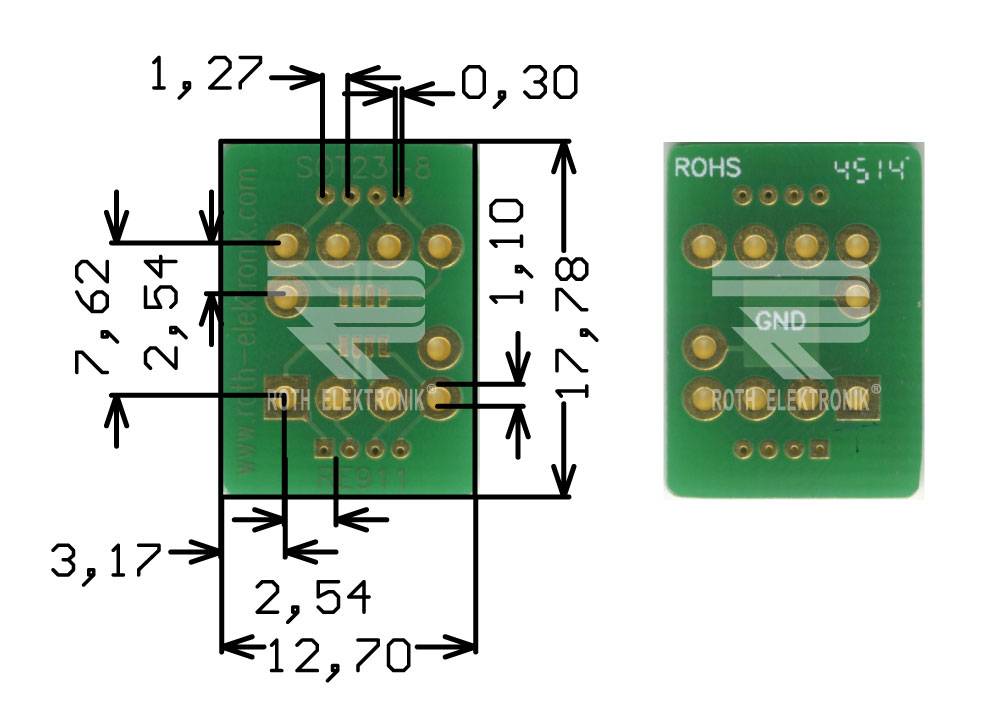 Roth Elektronik RE911 IC-Adapterplatine FR4 17,8 x 12,7 mm 1,5 mm zweiseitig RM 1,27 Ø 1,1 mm 35 µm-0