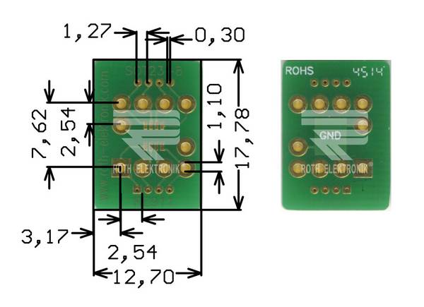 Roth Elektronik RE911 IC-Adapterplatine FR4 17,8 x 12,7 mm 1,5 mm zweiseitig RM 1,27 Ø 1,1 mm 35 µm