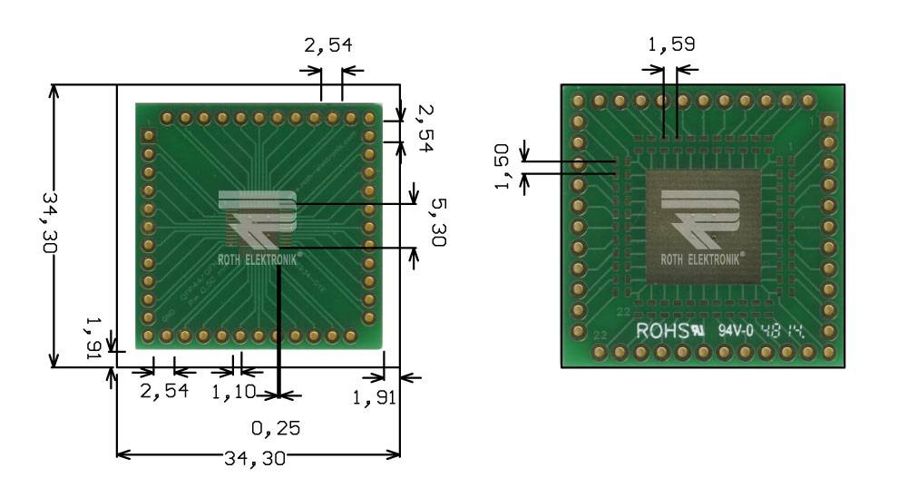 Roth Elektronik RE934-01E IC-Adapterplatine FR4 43,3 x 34,3 mm 1,5 mm zweiseitig RM 2,54 Ø 1,1 mm 35 µm-0