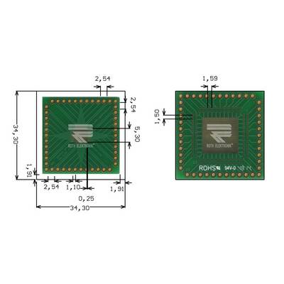 Roth Elektronik RE934-01E IC-Adapterplatine FR4 43,3 x 34,3 mm 1,5 mm zweiseitig RM 2,54 Ø 1,1 mm 35 µm-0