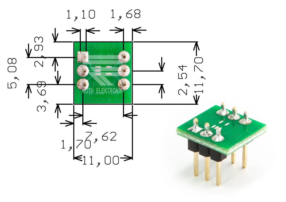 Roth Elektronik RE965-03PIN IC-Adapterplatine FR4 11,7 x 11,0 mm 1,5 mm zweiseitig RM 2,54 Ø 1,1 mm 35 µm-0