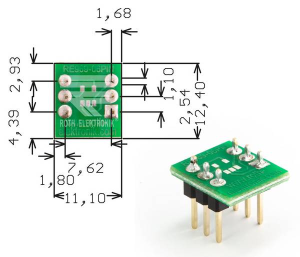 Roth Elektronik RE969-06PIN IC-Adapterplatine FR4 12,4 x 11,1 mm 1,5 mm zweiseitig RM 2,54 Ø 1,1 mm 35 µm