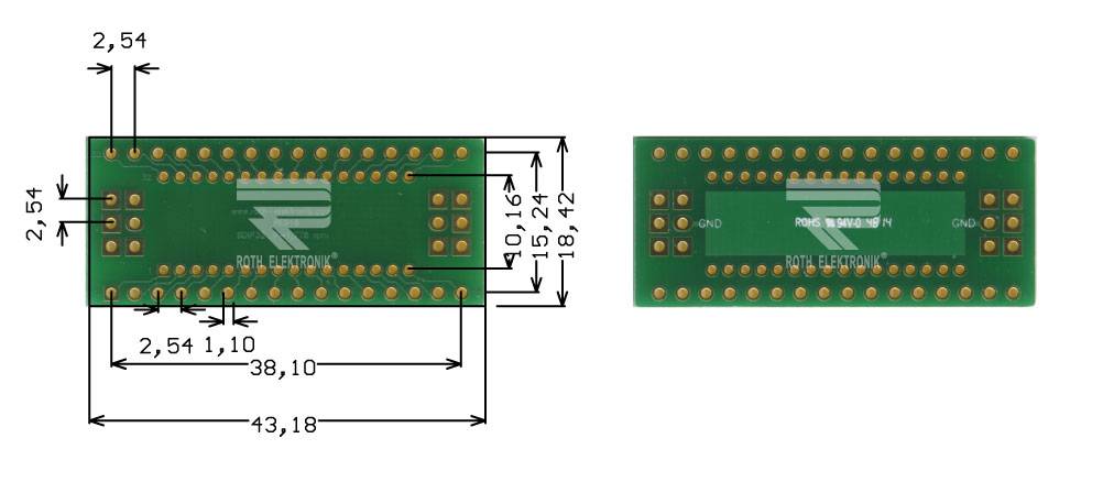 Roth Elektronik RE916 IC-Adapterplatine FR4 18,4 x 43,2 mm 1,5 mm zweiseitig RM 2,54 Ø 1,1 mm 35 µm-0