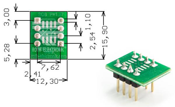 Roth Elektronik RE932-01PIN IC-Adapterplatine FR4 15,9 x 12,3 mm 1,5 mm zweiseitig RM 2,54 Ø 1,1 mm 35 µm