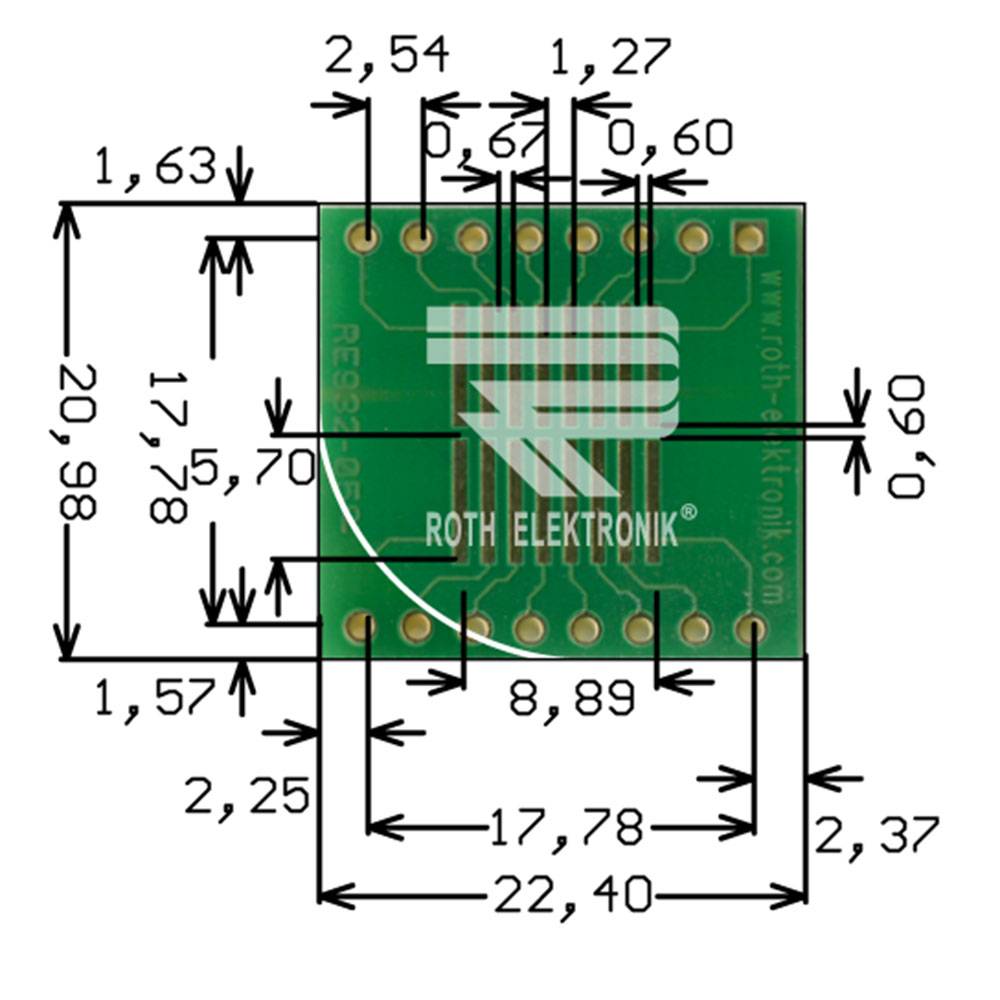 Roth Elektronik RE932-05ST IC-Adapterplatine FR4 22,4 x 21,0 mm 1,5 mm zweiseitig RM 2,54 Ø 1,1 mm 35 µm-0