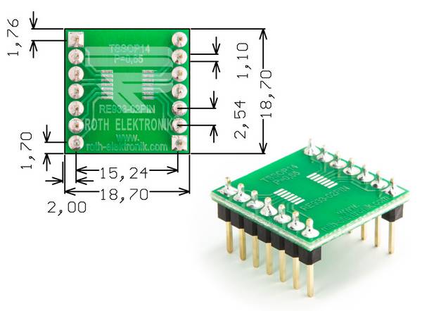 Roth Elektronik RE933-02PIN IC-Adapterplatine FR4 18,7 x 18,7 mm 1,5 mm zweiseitig RM 2,54 Ø 1,1 mm 35 µm