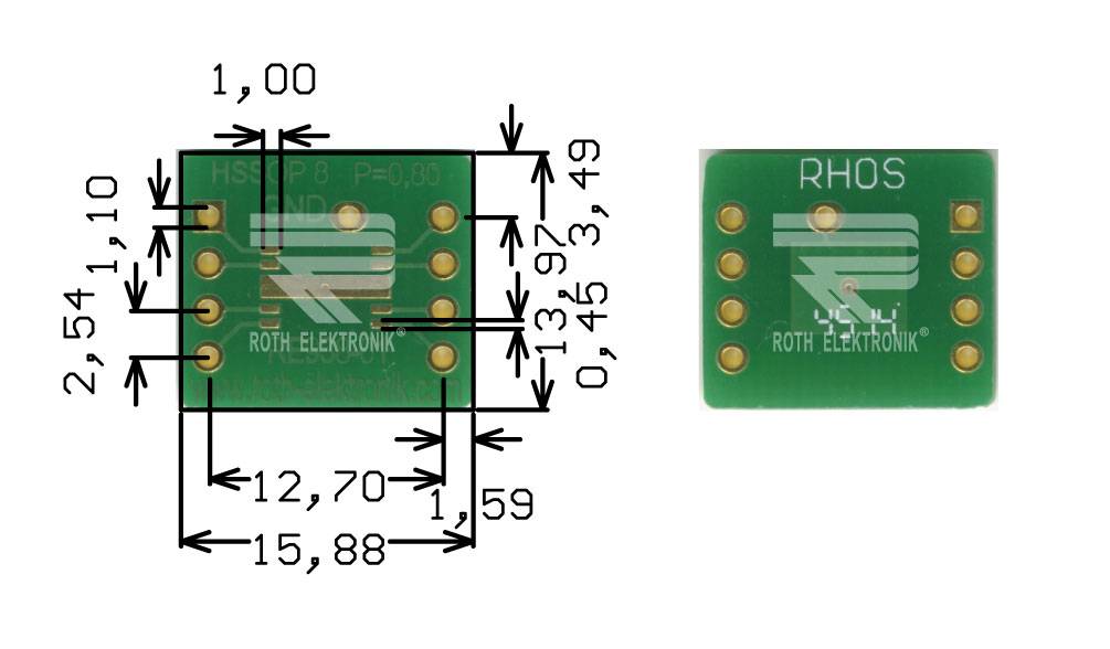 Roth Elektronik RE938-01 IC-Adapterplatine FR4 14,0 x 15,9 mm 1,5 mm zweiseitig RM 2,54 Ø 1,1 mm 35 µm-0