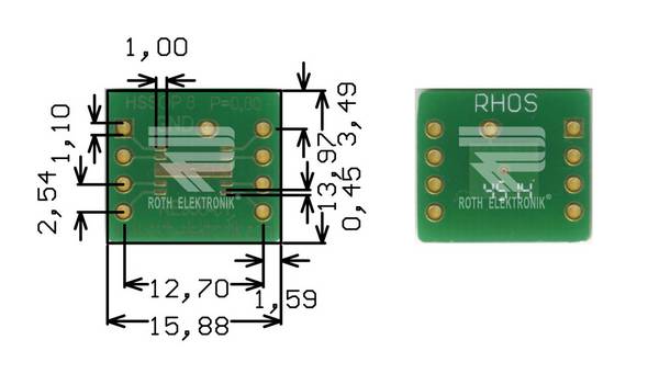 Roth Elektronik RE938-01 IC-Adapterplatine FR4 14,0 x 15,9 mm 1,5 mm zweiseitig RM 2,54 Ø 1,1 mm 35 µm