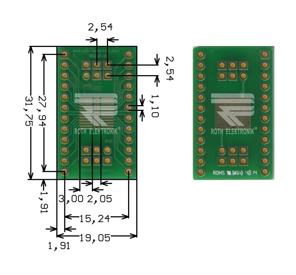 Roth Elektronik RE936-08 IC-Adapterplatine FR4 19,0 x 31,8 mm 1,5 mm zweiseitig RM 2,54 Ø 1,1 mm 35 µm-0