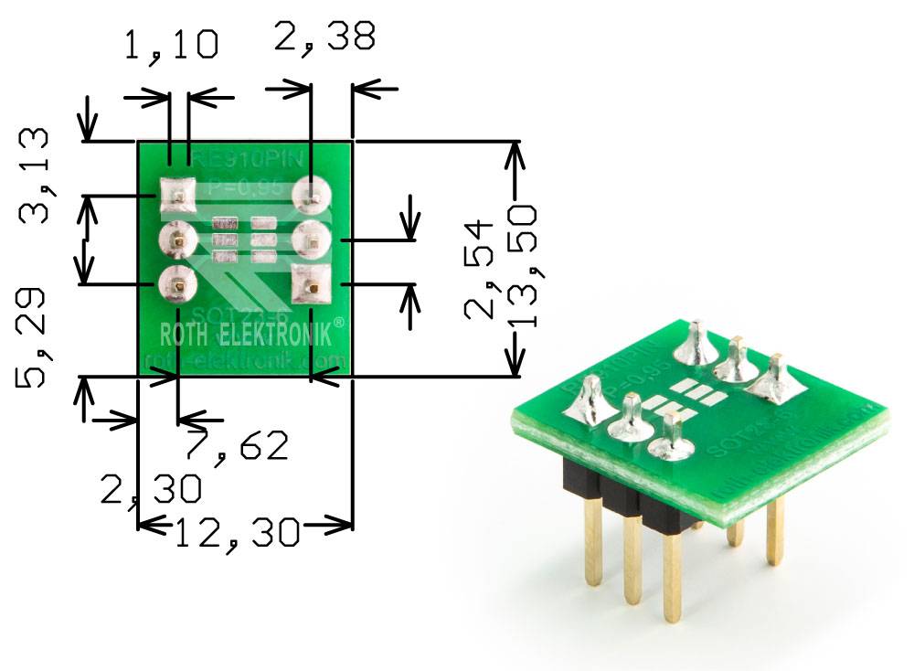 Roth Elektronik RE910PIN IC-Adapterplatine FR4 13,5 x 12,3 mm 1,5 mm zweiseitig RM 1,27 Ø 1,1 mm 35 µm-0