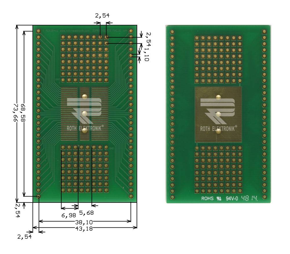 Roth Elektronik RE936-02 IC-Adapterplatine FR4 43,2 x 73,7 mm 1,5 mm zweiseitig RM 2,54 Ø 1,1 mm 35 µm-0