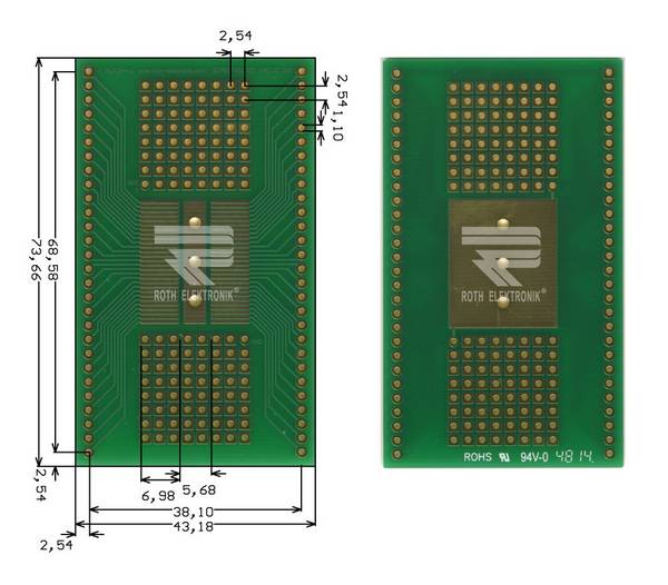 Roth Elektronik RE936-02 IC-Adapterplatine FR4 43,2 x 73,7 mm 1,5 mm zweiseitig RM 2,54 Ø 1,1 mm 35 µm