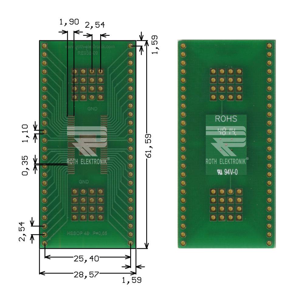 Roth Elektronik RE938-09 IC-Adapterplatine FR4 61,6 x 28,6 mm 1,5 mm zweiseitig RM 2,54 Ø 1,1 mm 35 µm-0