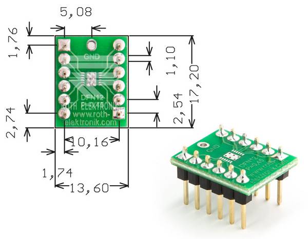Roth Elektronik RE969-08PIN IC-Adapterplatine FR4 17,2 x 13,6 mm 1,5 mm zweiseitig RM 2,54 Ø 1,1 mm 35 µm