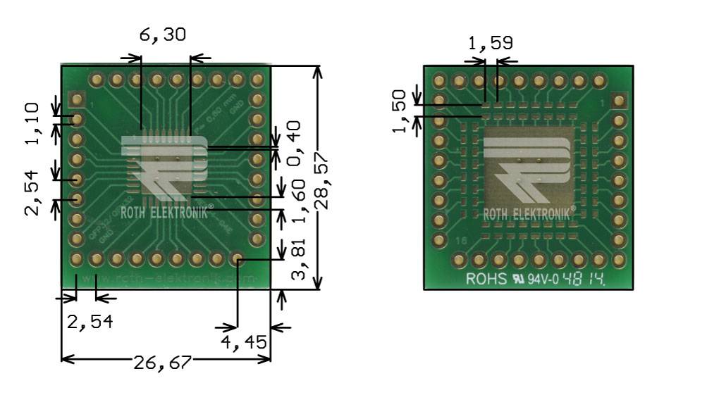 Roth Elektronik RE934-04E IC-Adapterplatine FR4 28,6 x 26,7 mm 1,5 mm zweiseitig RM 2,54 Ø 1,1 mm 35 µm-0