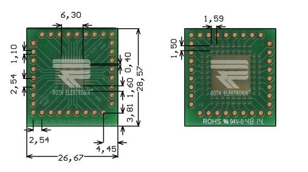 Roth Elektronik RE934-04E IC-Adapterplatine FR4 28,6 x 26,7 mm 1,5 mm zweiseitig RM 2,54 Ø 1,1 mm 35 µm