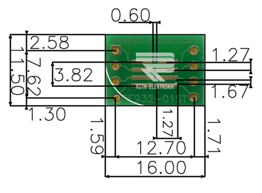 Roth Elektronik RE932-01ST IC-Adapterplatine FR4 16,0 x 11,5 mm 1,5 mm zweiseitig RM 2,54 Ø 1,1 mm 35 µm-0