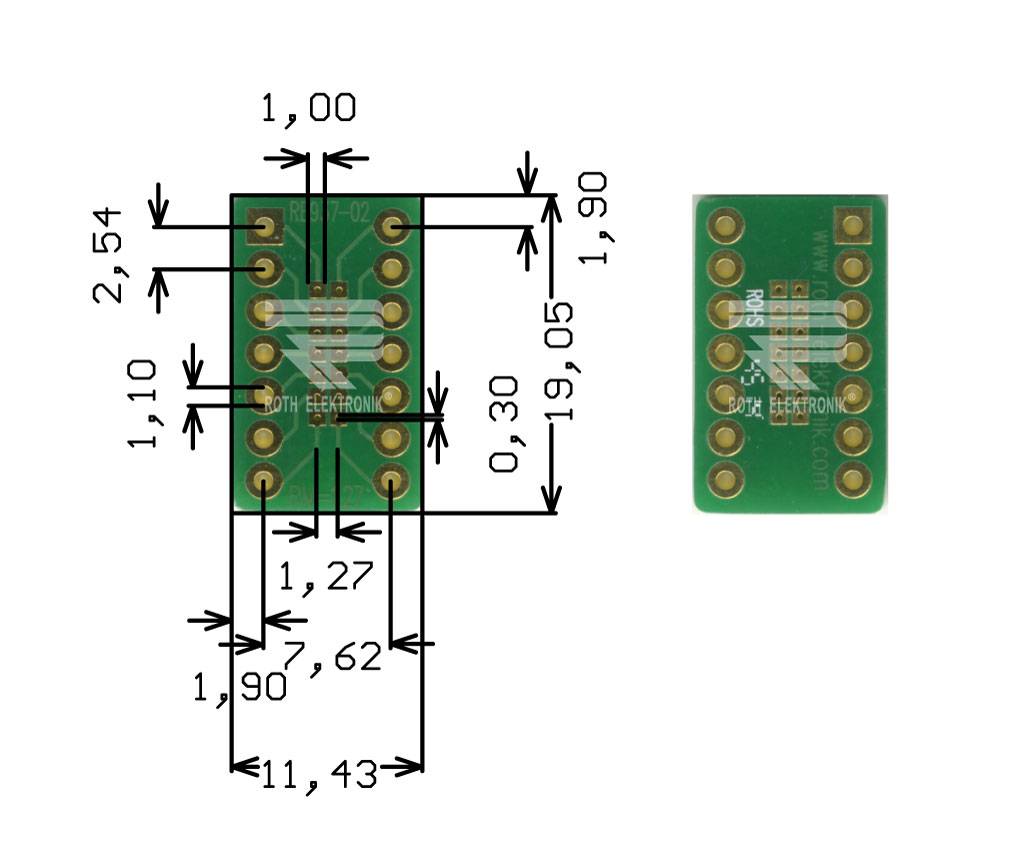 Roth Elektronik RE937-02 IC-Adapterplatine FR4 19,0 x 11,4 mm 1,5 mm zweiseitig RM 1,27 Ø 1,1 mm 35 µm-0