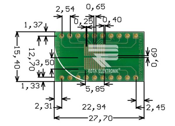 Roth Elektronik RE933-04ST IC-Adapterplatine FR4 27,7 x 15,4 mm 1,5 mm zweiseitig RM 2,54 Ø 1,1 mm 35 µm