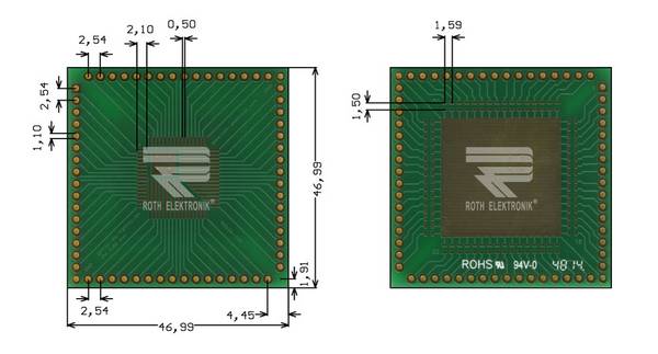 Roth Elektronik RE934-06E IC-Adapterplatine FR4 47,0 x 47,0 mm 1,5 mm zweiseitig RM 2,54 Ø 1,1 mm 35 µm