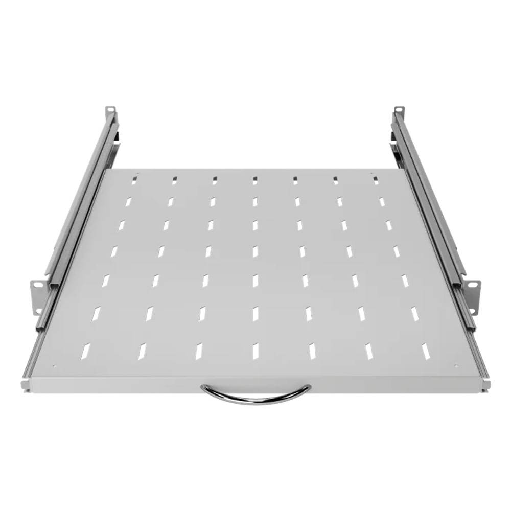 19 Zoll Fachboden Ausziehbar Vollauszug 550 mm 30 kg Tragkraft Netzwerkschrank Lichtgrau-1
