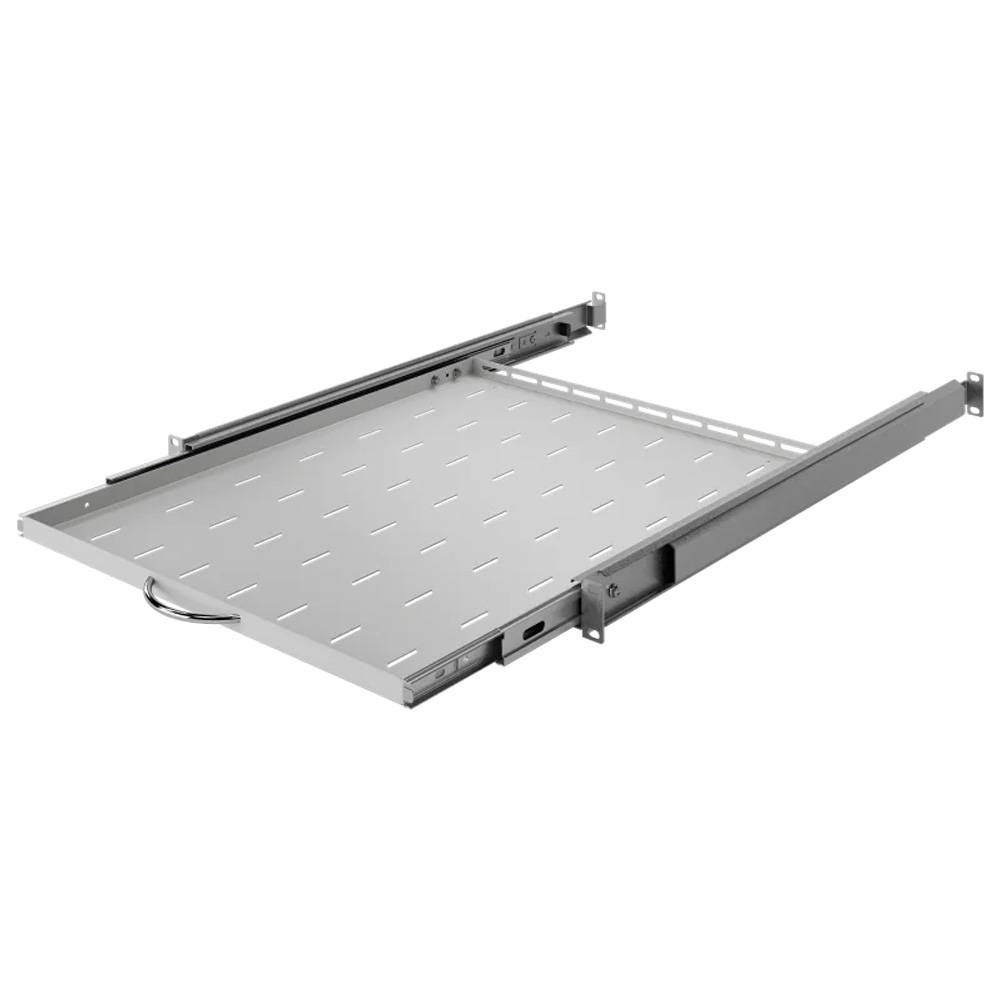 19 Zoll Fachboden Ausziehbar Vollauszug 550 mm 30 kg Tragkraft Netzwerkschrank Lichtgrau-2