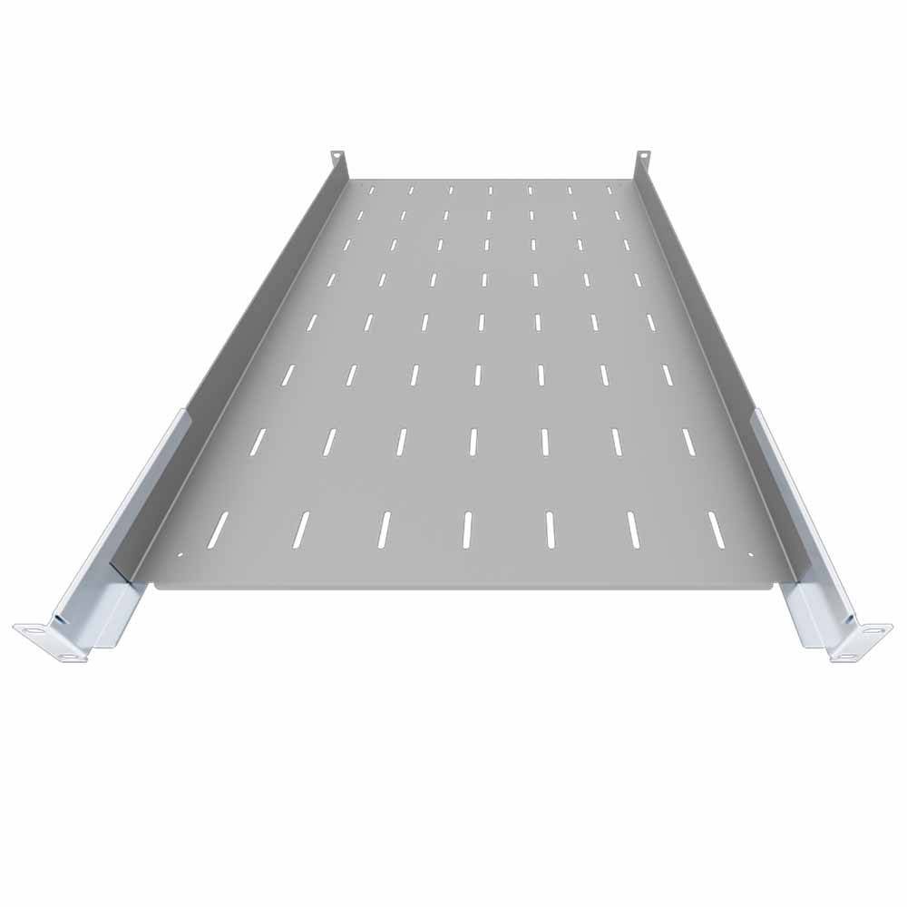 19 Zoll Fachboden 750 mm Tiefenverstellbar Traglast 40 kg Tragkraft Geräteablage Lichtgrau-2