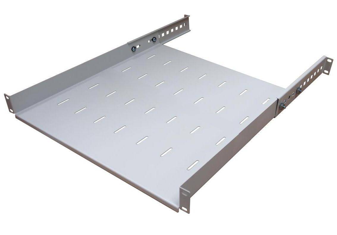 19 Zoll Fachboden ausziehbar Vollauszug Tiefe 650 mm 40 kg Tragkraft Serverschrank lichtgrau
