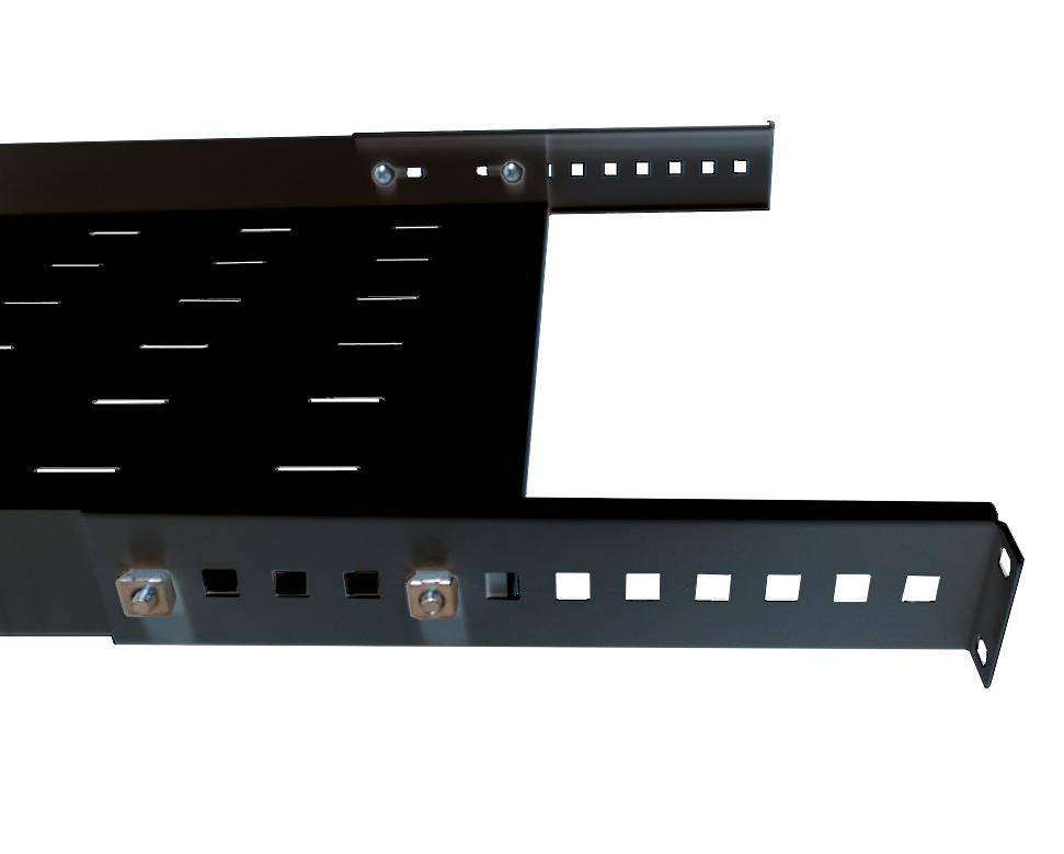 19 Zoll Fachboden / Geräteablage - Tragkraft 40 kg - Tiefe 650 mm - tiefenvariable Befestigung - schwarz-2
